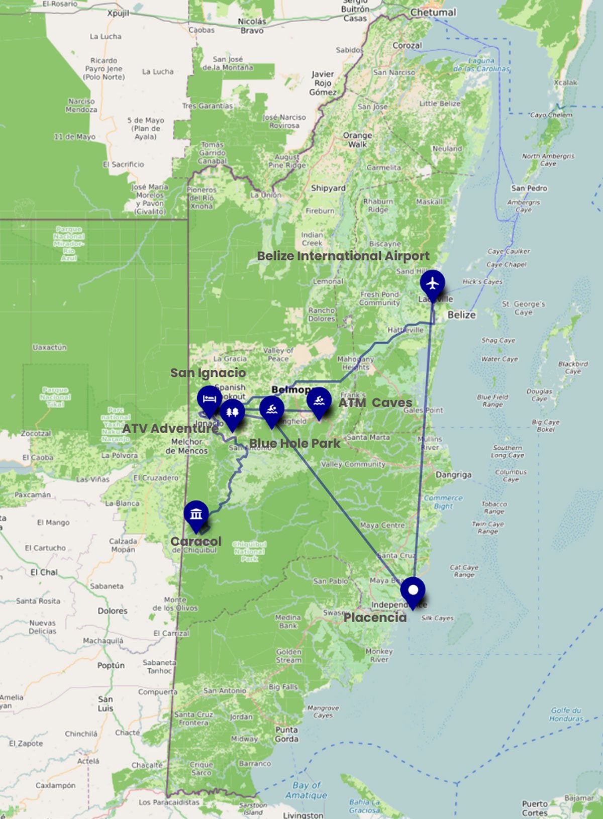 Belize-Adventure-Tour-Map Travel Map of The Belize Adventure Tour