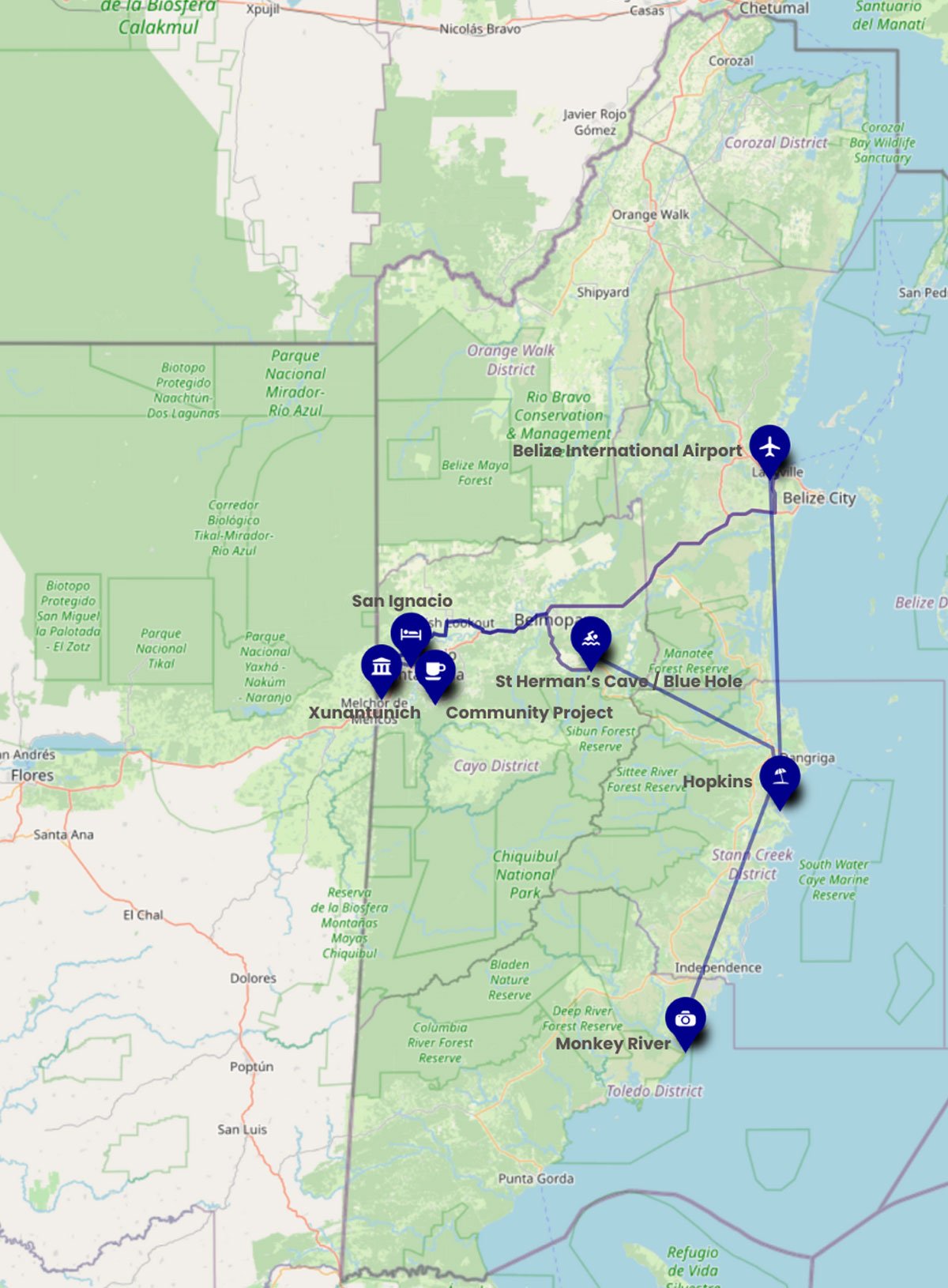 Beloize-Family-Vacation-Map Travel Map of The Belize Family Vacation