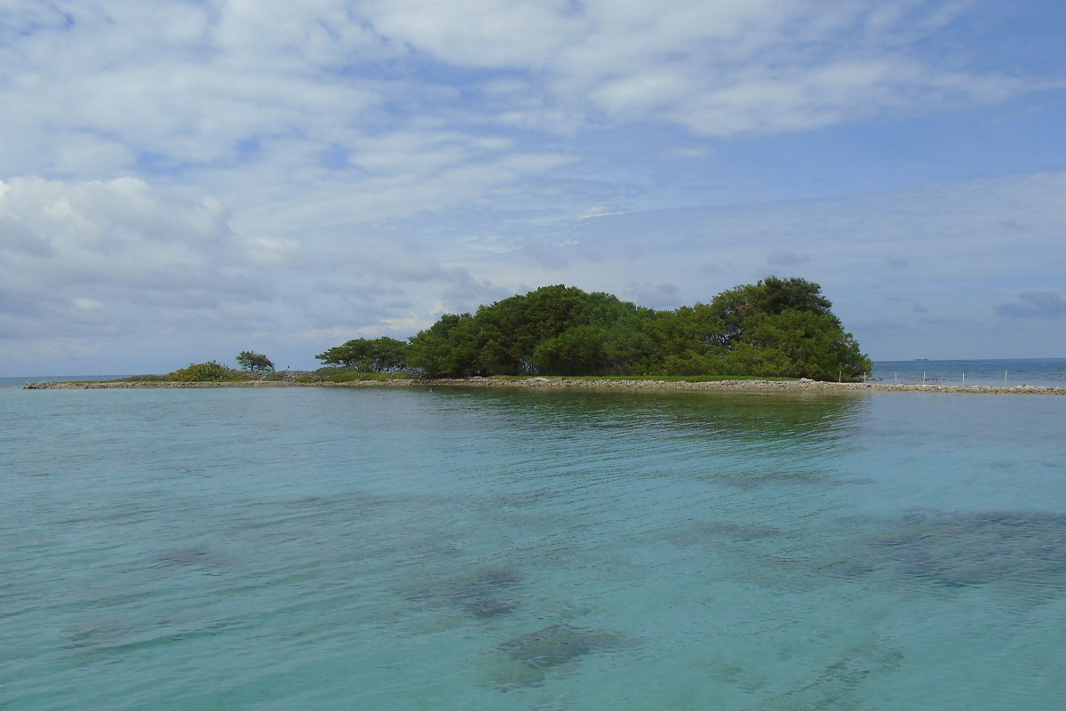 A tranquil solitary island surrounded by turquoise waters under sunny skies in Belize — captured during the dry season, showcasing the best time to visit Belize.