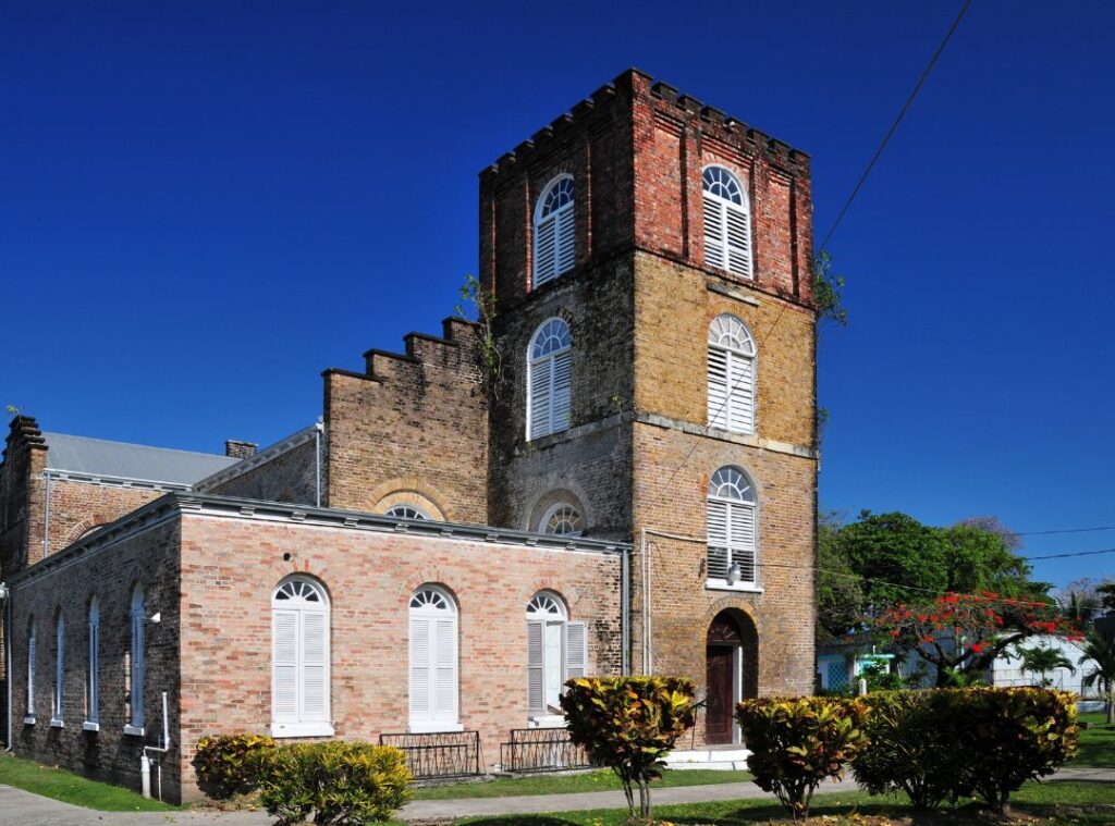 St. John's Cathedral in Belize City, the oldest Anglican church in Central America, was built with red bricks and colonial architecture