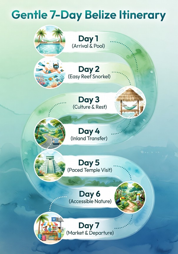 7-day Belize itinerary featuring Belize boutique hotels and senior-friendly accessibility